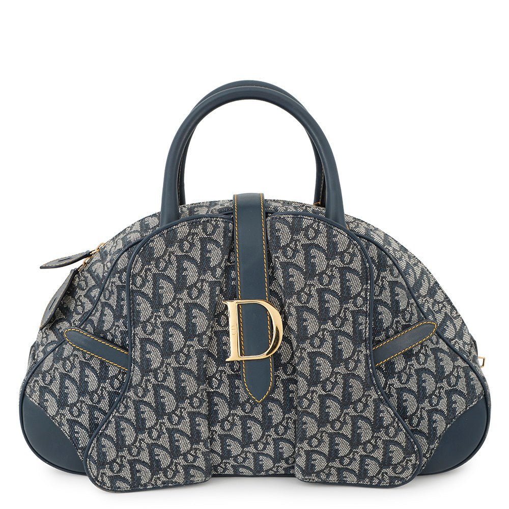 Dior ?Trotter double saddlebag Navy Canvas Leather