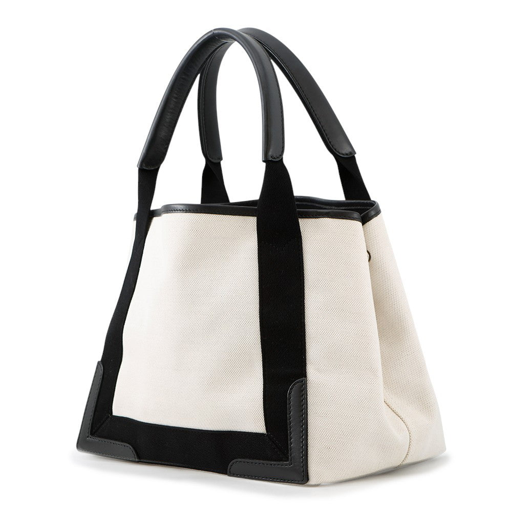 BALENCIAGA Navy Kabas Natural/Black339933 Canvas Leather Size S
