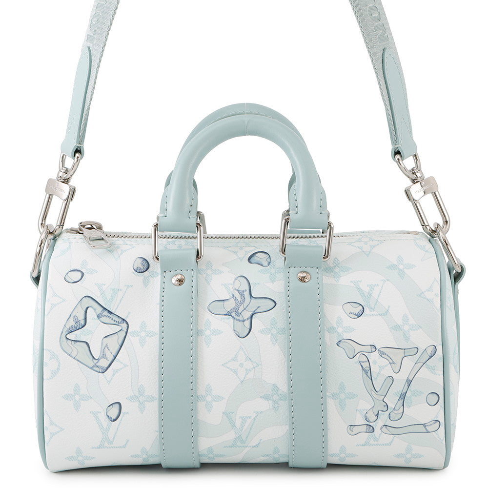 LOUIS VUITTON Keepall Bandouliere Light BlueM22527 Monogram Aqua Garden Size 25