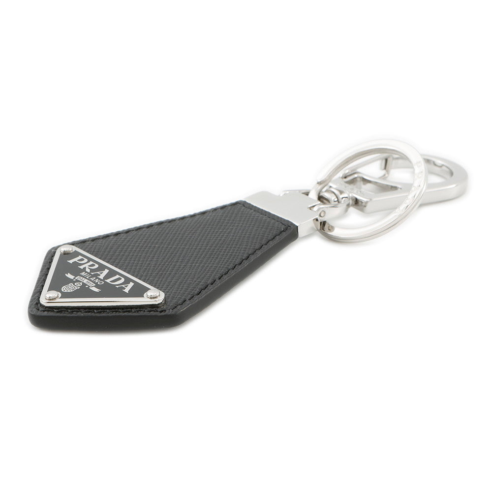 PRADA Saffiano Leather Triangle Logo Key Ring Black2PP041 Leather