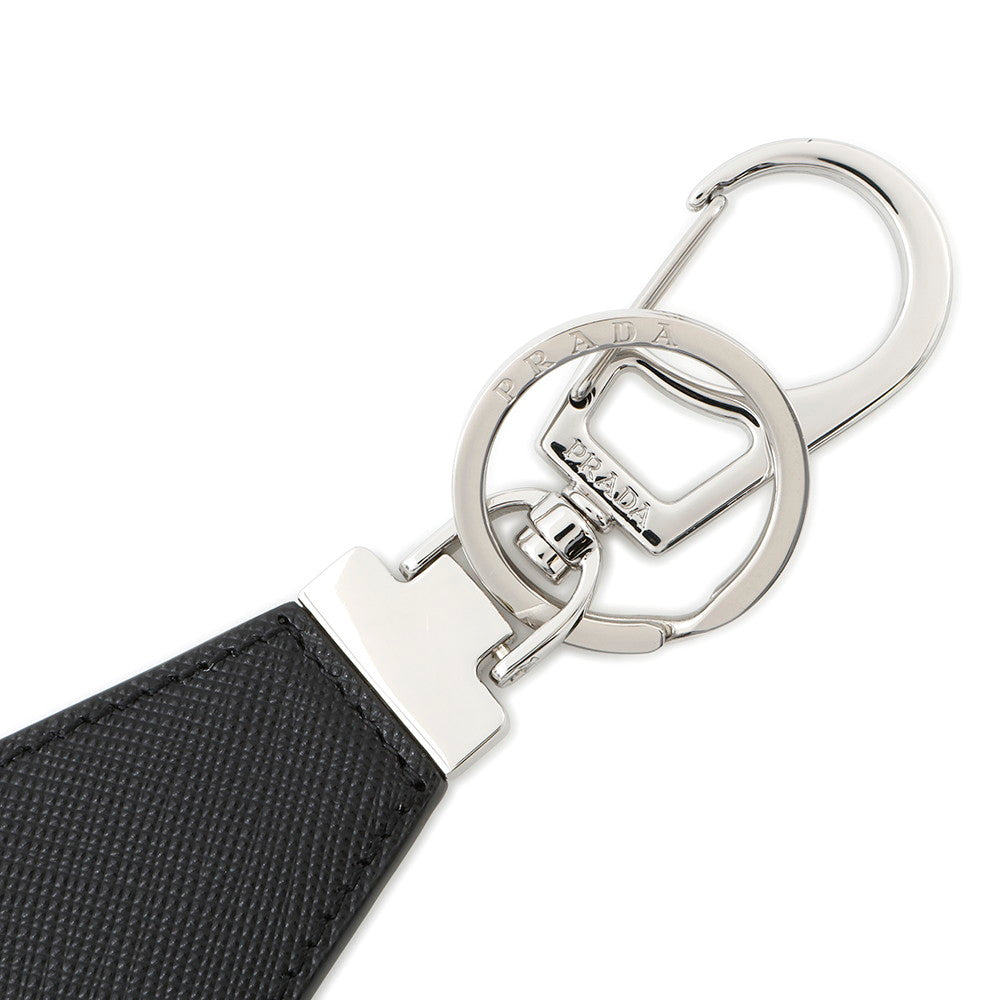 PRADA Saffiano Leather Triangle Logo Key Ring Black2PP041 Leather