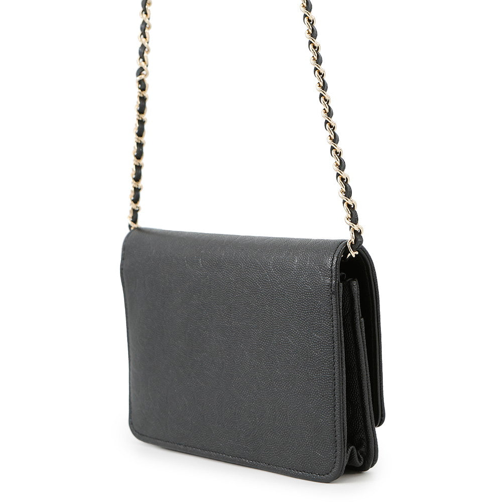 CHANEL Camellia Chain Wallet BlackA47421 Caviar Leather