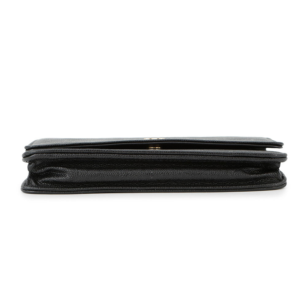 CHANEL Camellia Chain Wallet BlackA47421 Caviar Leather