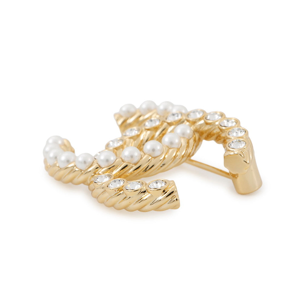 CHANEL CC Logo Pearl Brooch GoldABB082 Gold Plated Rhinestone
