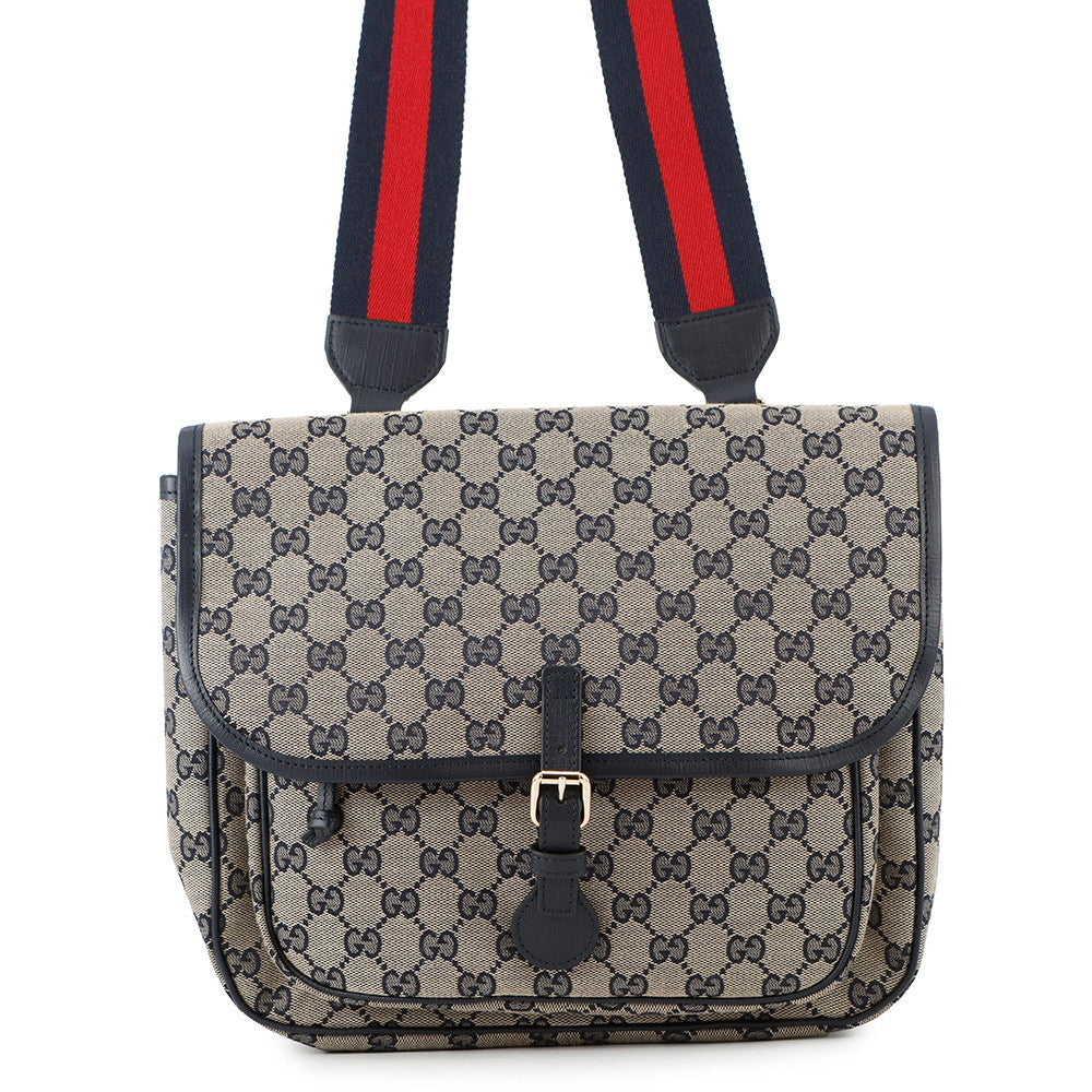 GUCCI ?GG Canvas Children's Messenger Bag Navy/Beige793823 Canvas Leather