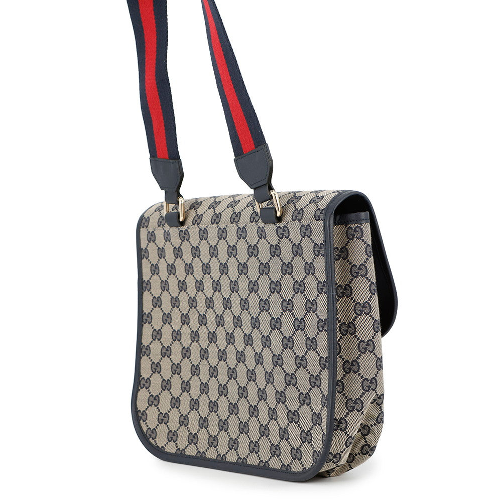 GUCCI ?GG Canvas Children's Messenger Bag Navy/Beige793823 Canvas Leather