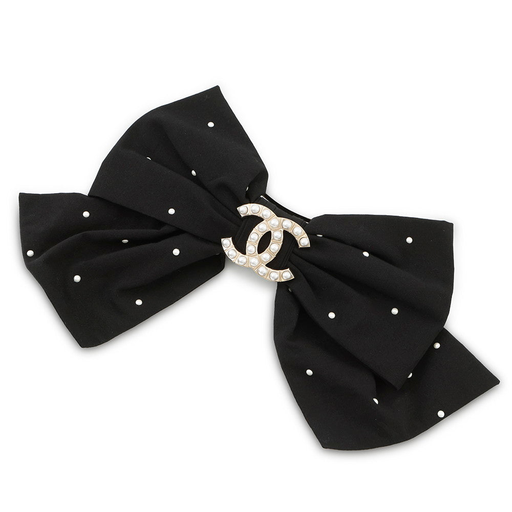 CHANEL CC Logo Pearl Ribbon Barrette BlackAAA720 Cotton100% Faux Pearl