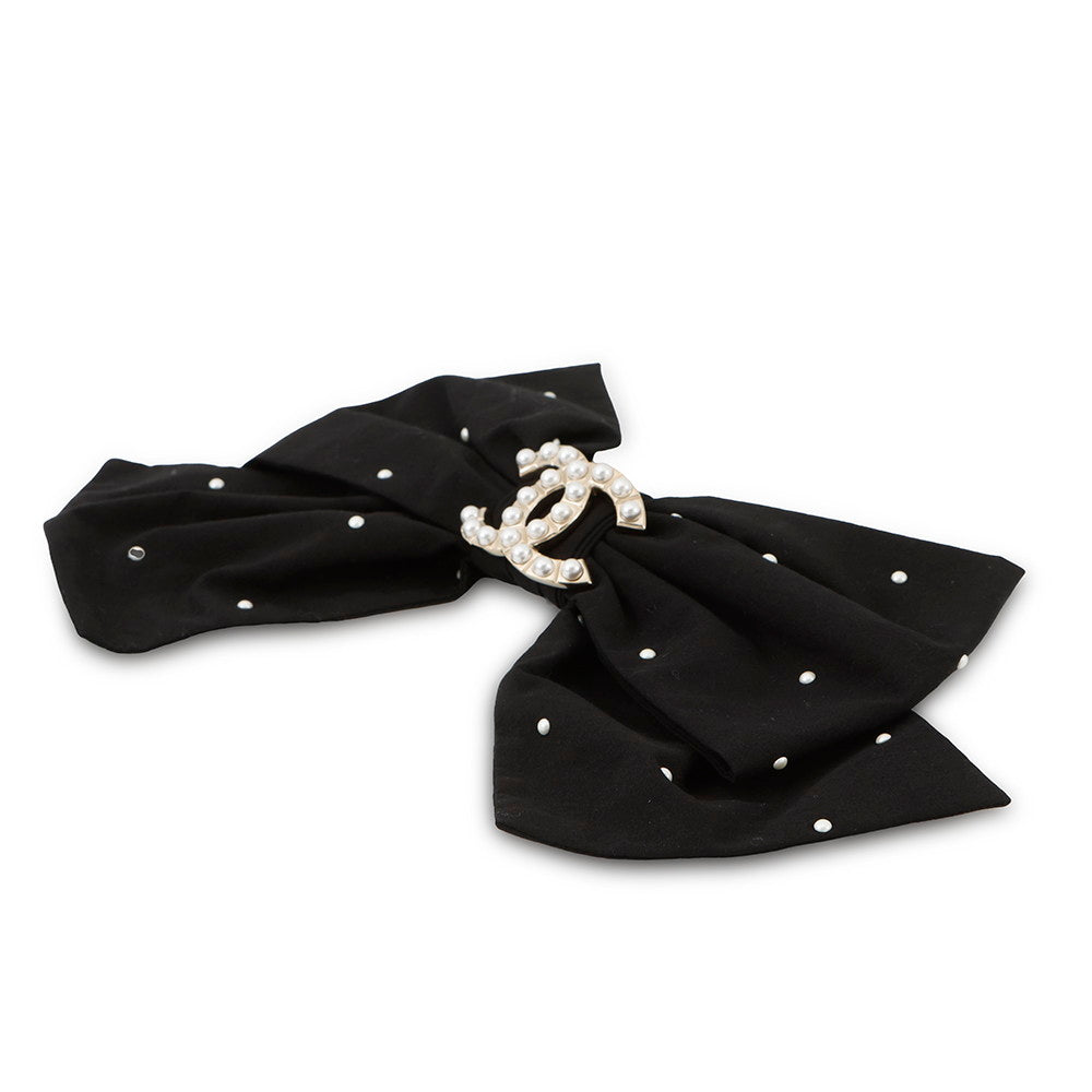 CHANEL CC Logo Pearl Ribbon Barrette BlackAAA720 Cotton100% Faux Pearl