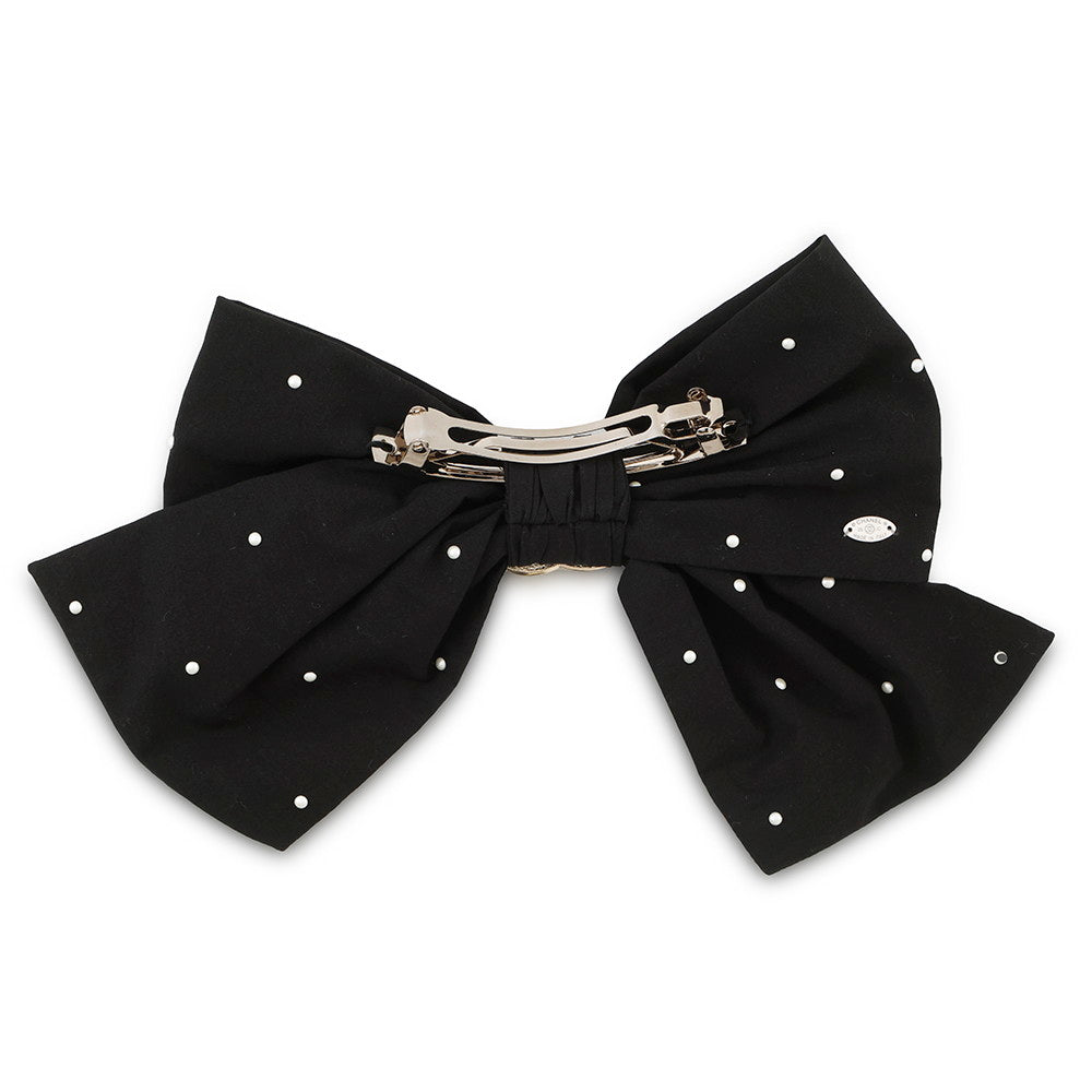 CHANEL CC Logo Pearl Ribbon Barrette BlackAAA720 Cotton100% Faux Pearl