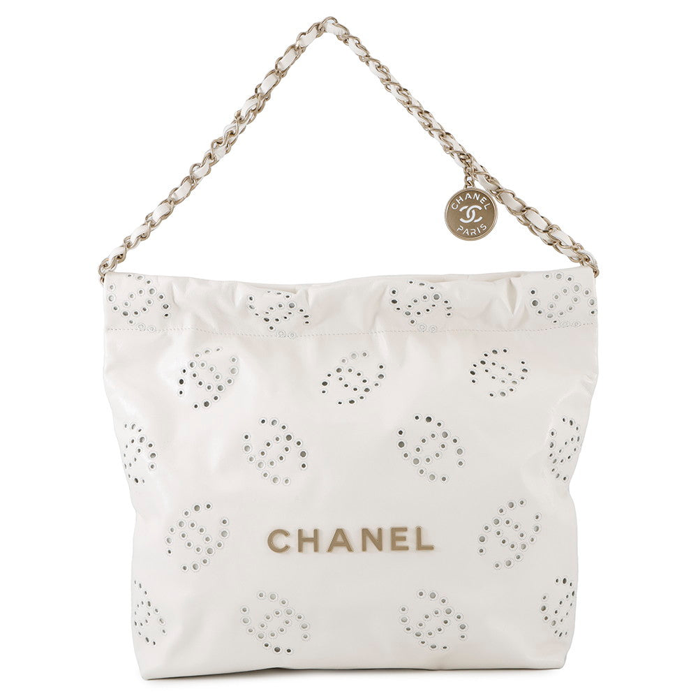 CHANEL CHANEL22 ChainShoulder Bag Punching WhiteAS3260 Shiny Calf Leather Size Small