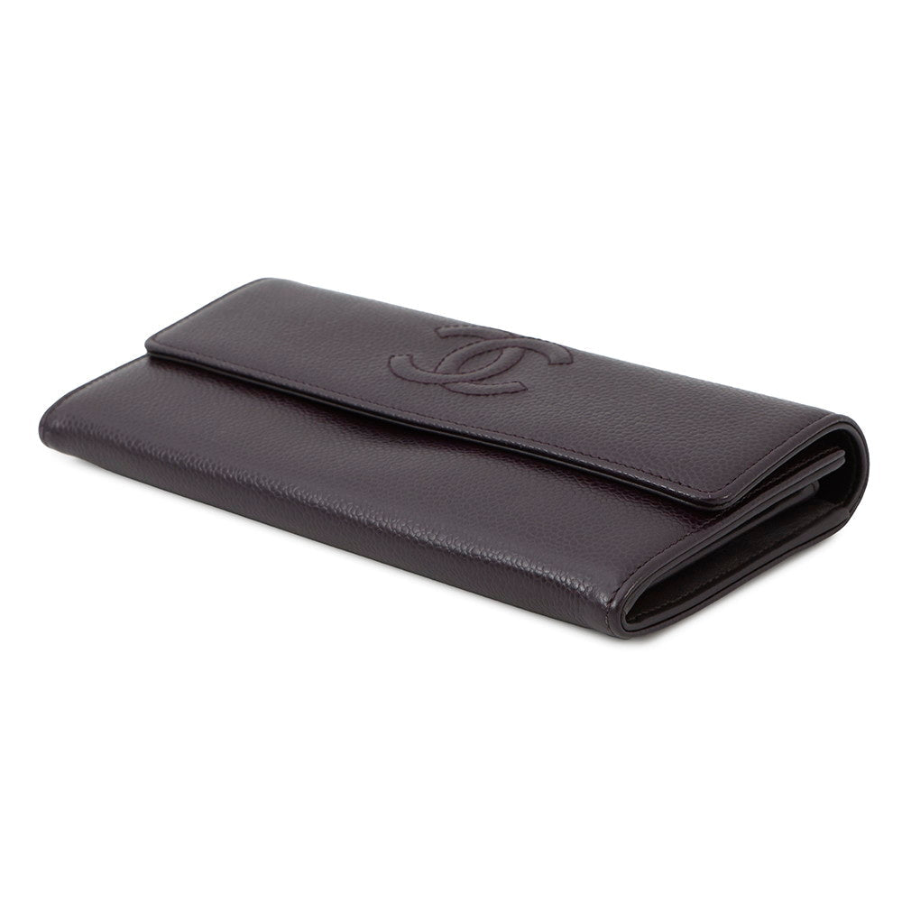 CHANEL CC Logo Long Flap Wallet PurpleA50070 Caviar Leather