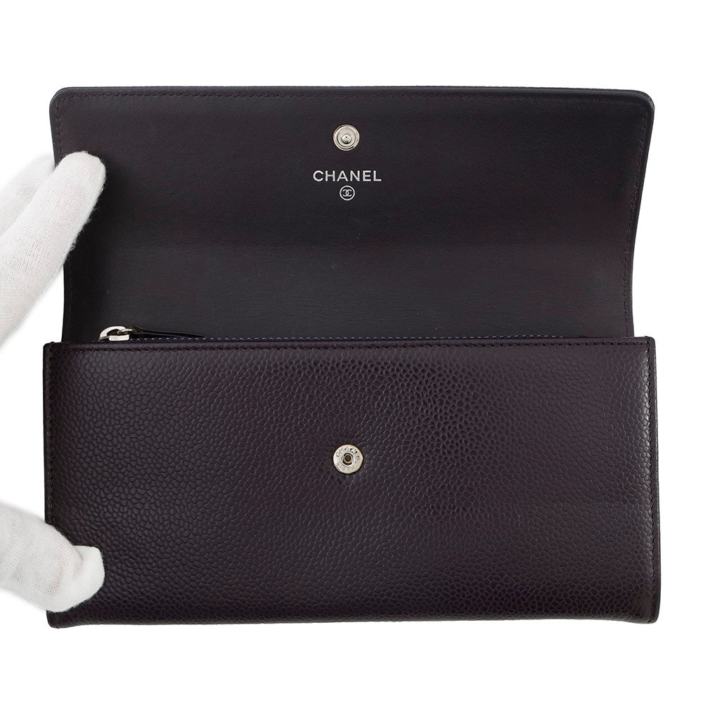 CHANEL CC Logo Long Flap Wallet PurpleA50070 Caviar Leather