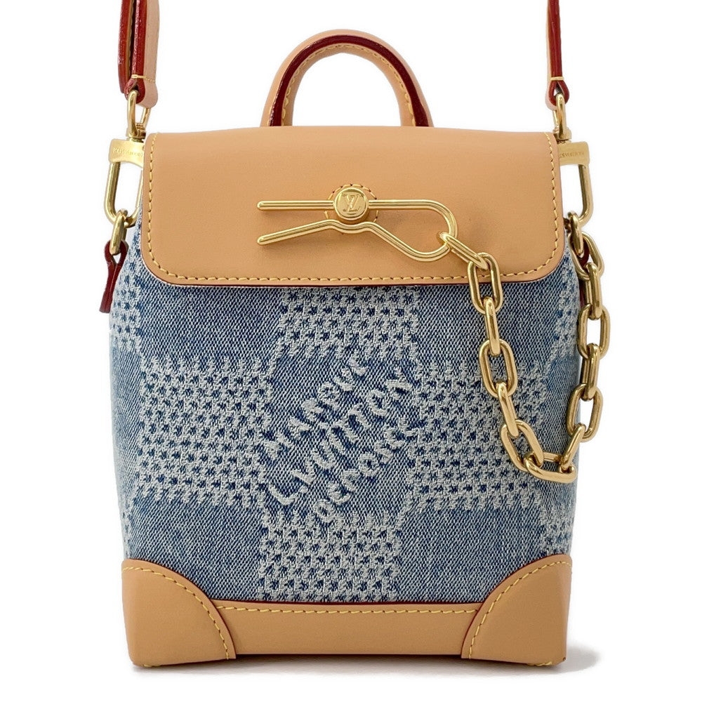 LOUIS VUITTON Nano Steamer 2024 Summer Men's Bag Blue/BeigeN40751 Damier・Denim