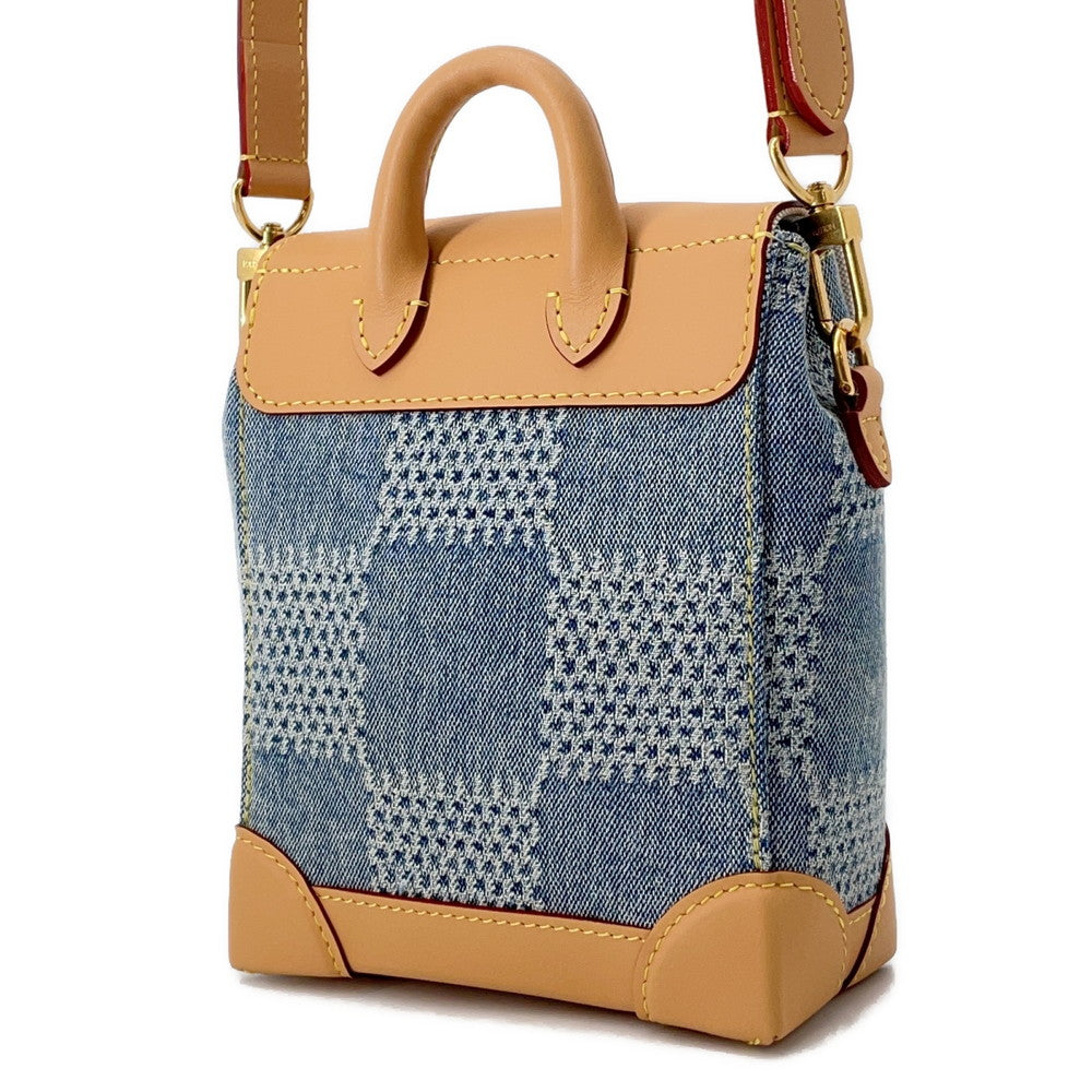 LOUIS VUITTON Nano Steamer 2024 Summer Men's Bag Blue/BeigeN40751 Damier・Denim