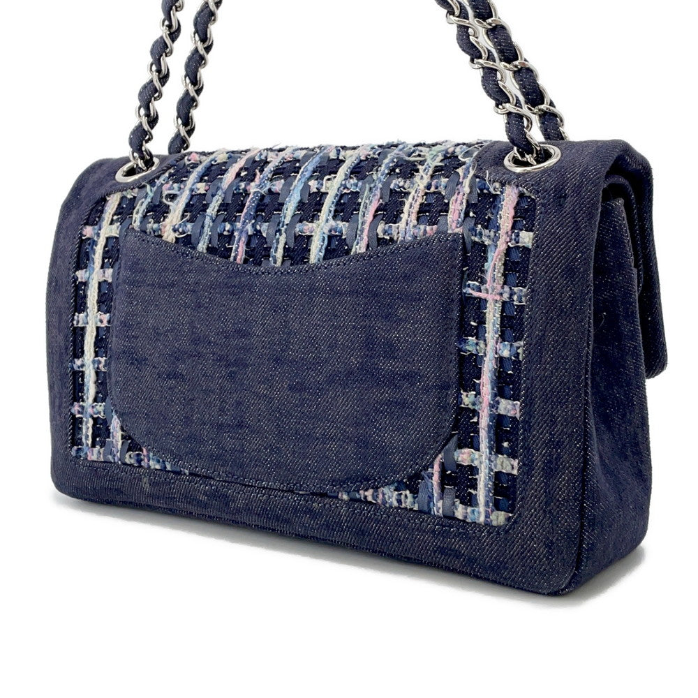 CHANEL Matelasse W flap ChainShoulder NavyA01112 Tweed Denim Leather