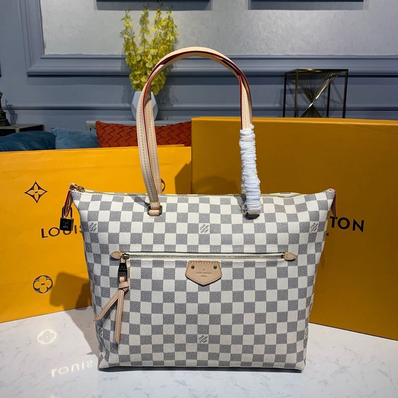 Top Quality Lena MM Damier Azur Canvas For Women, Womens Handbags, Shoulder Bags 13in/33cm Top Quality N44040
