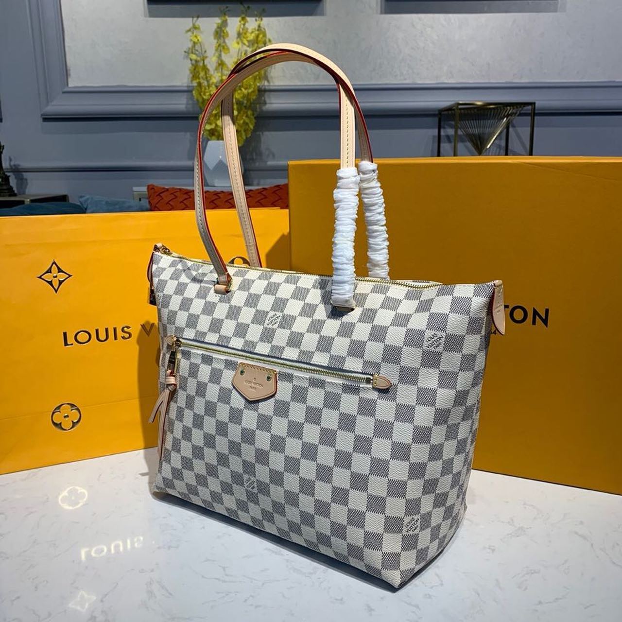 Top Quality Lena MM Damier Azur Canvas For Women, Womens Handbags, Shoulder Bags 13in/33cm Top Quality N44040