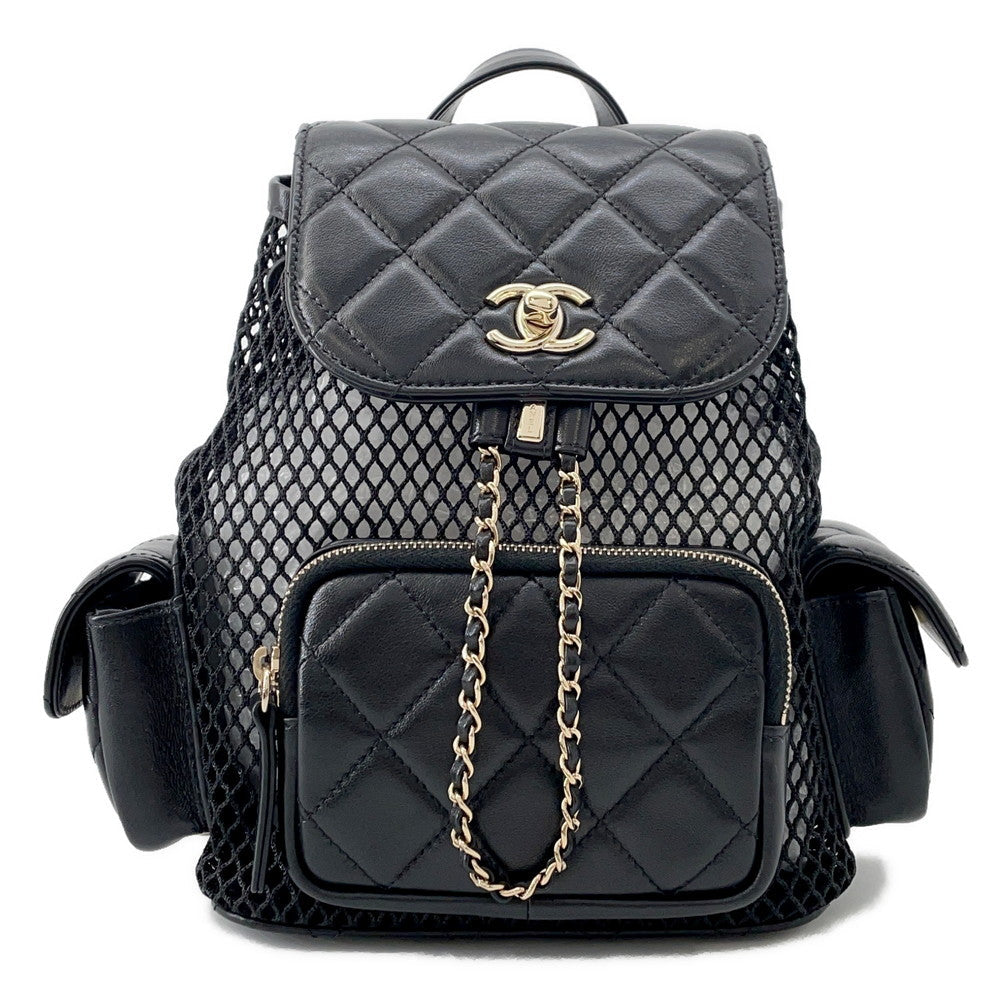 CHANEL Backpack BlackAS5484 Mesh Shiny Lambskin