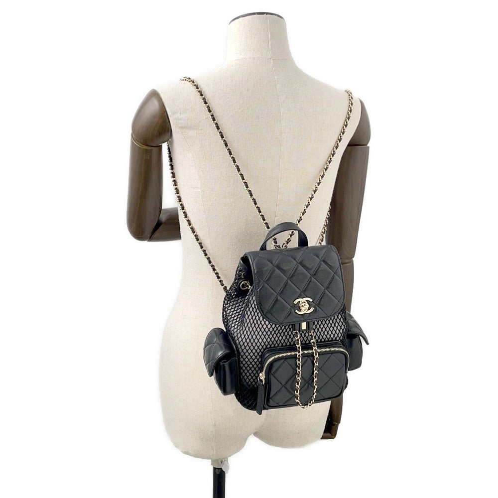 CHANEL Backpack BlackAS5484 Mesh Shiny Lambskin