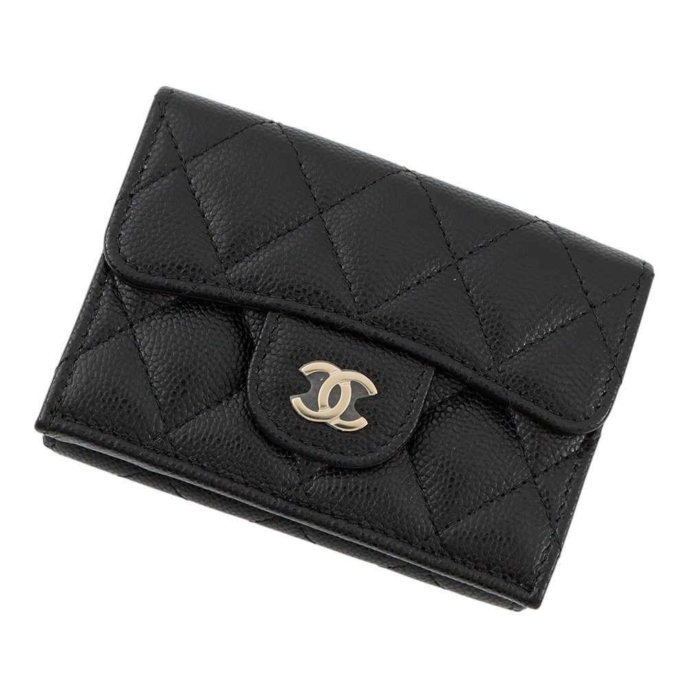 CHANEL Matelasse CC Logo Classic Small Flap Wallet BlackAP0230 Caviar Leather