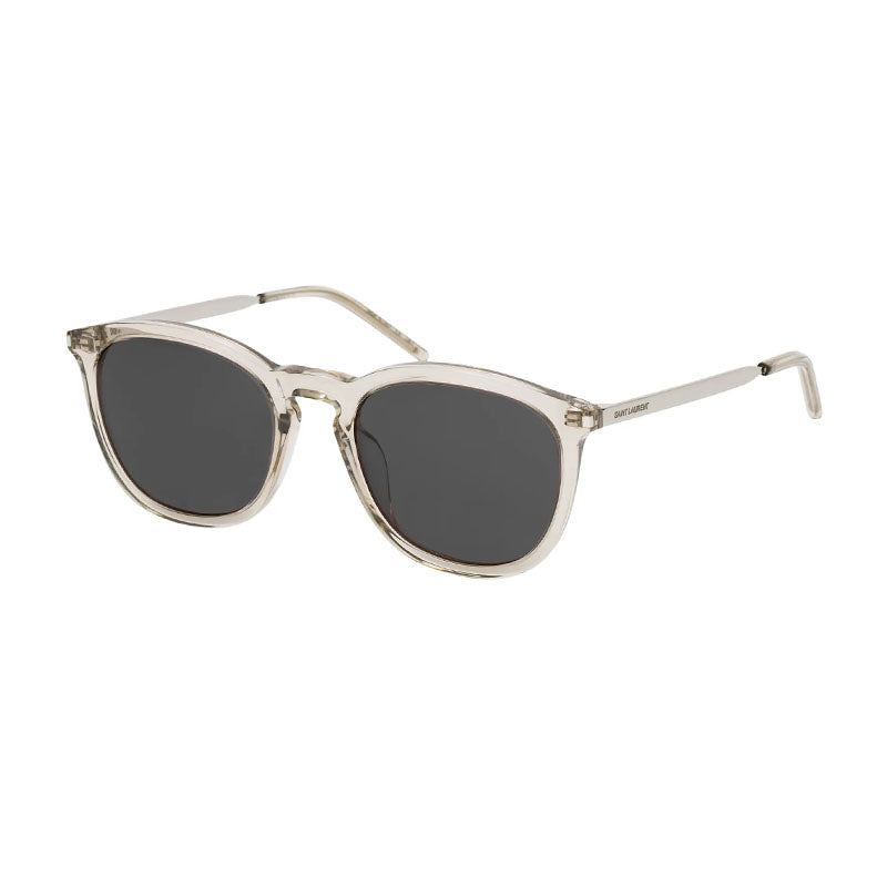 Saint Laurent Sunglasses Square Full Rim, Shiny Transparent Brown Frame and Black Lens SL360005