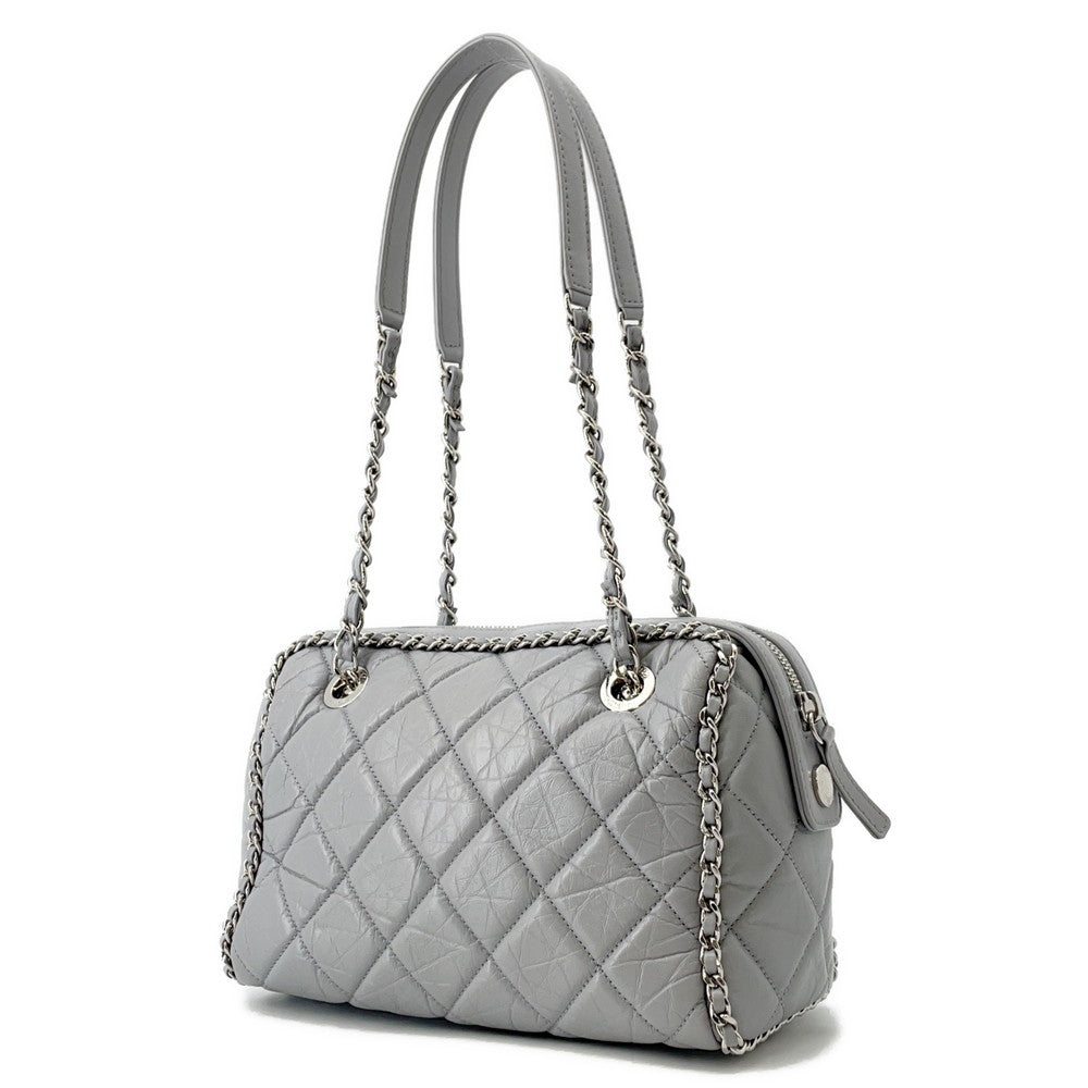 CHANEL Luxury Line ChainShoulder Bag Light Gray Calf Leather