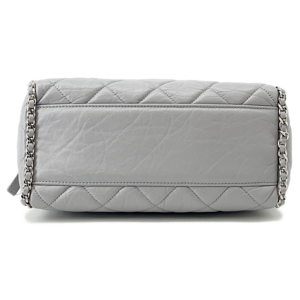 CHANEL Luxury Line ChainShoulder Bag Light Gray Calf Leather