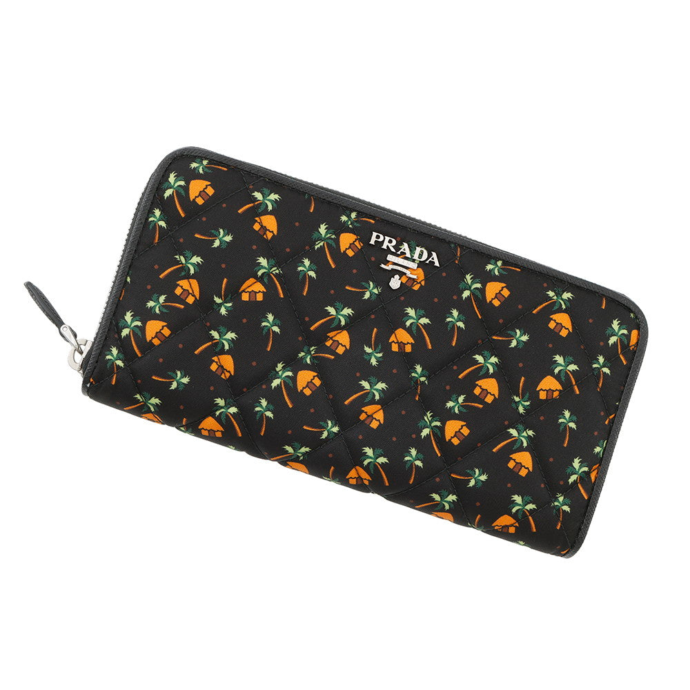 PRADA Zip Around long wallet Black/Orange Nylon/Leather