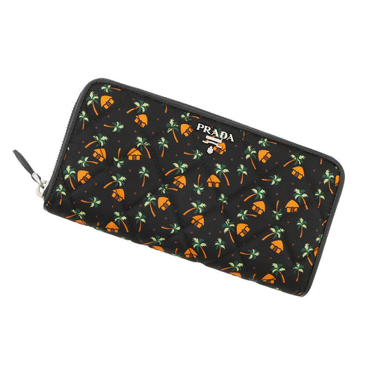 PRADA Zip Around long wallet Black/Orange Nylon/Leather