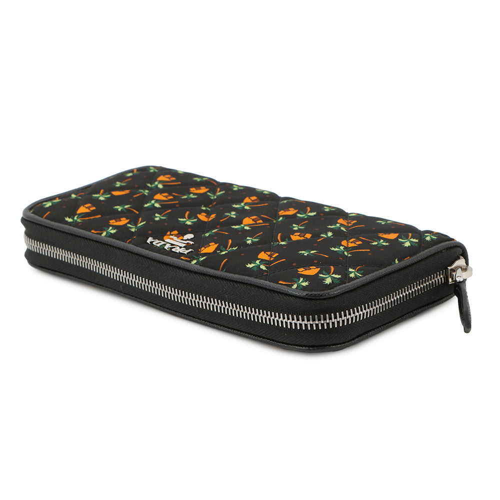 PRADA Zip Around long wallet Black/Orange Nylon/Leather
