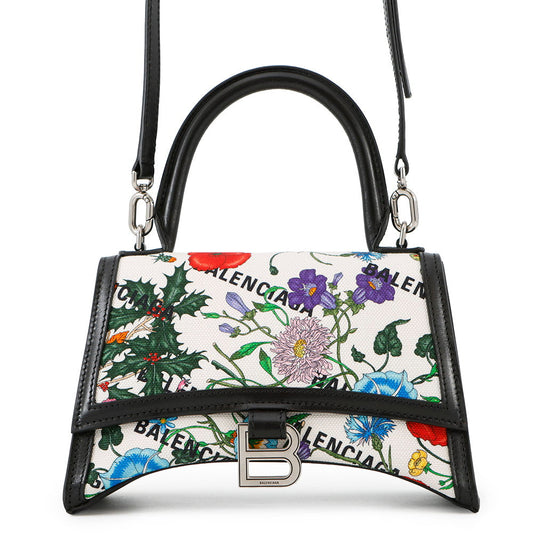GUCCI GUCCI x BALENCIAGA The Hacker Project Flora Hourglass White/Black/Multicolor681697 Canvas Leather Size Small