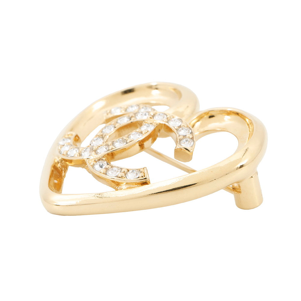 CHANEL CC Logo Heart Brooch GoldABA093 Metal Rhinestone