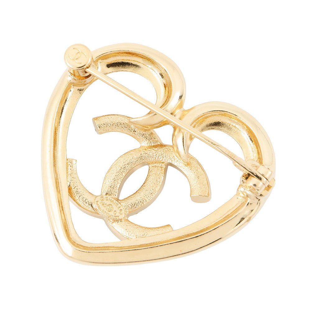 CHANEL CC Logo Heart Brooch GoldABA093 Metal Rhinestone