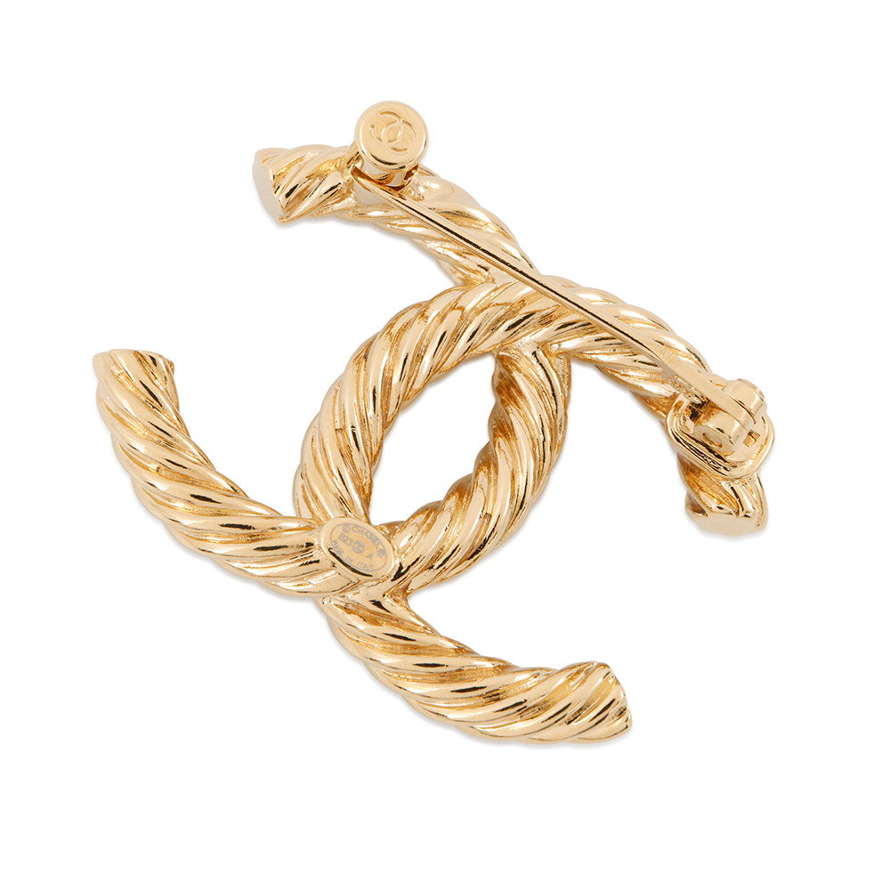 CHANEL CC Logo Brooch Gold Metal Rhinestone Faux Pearl