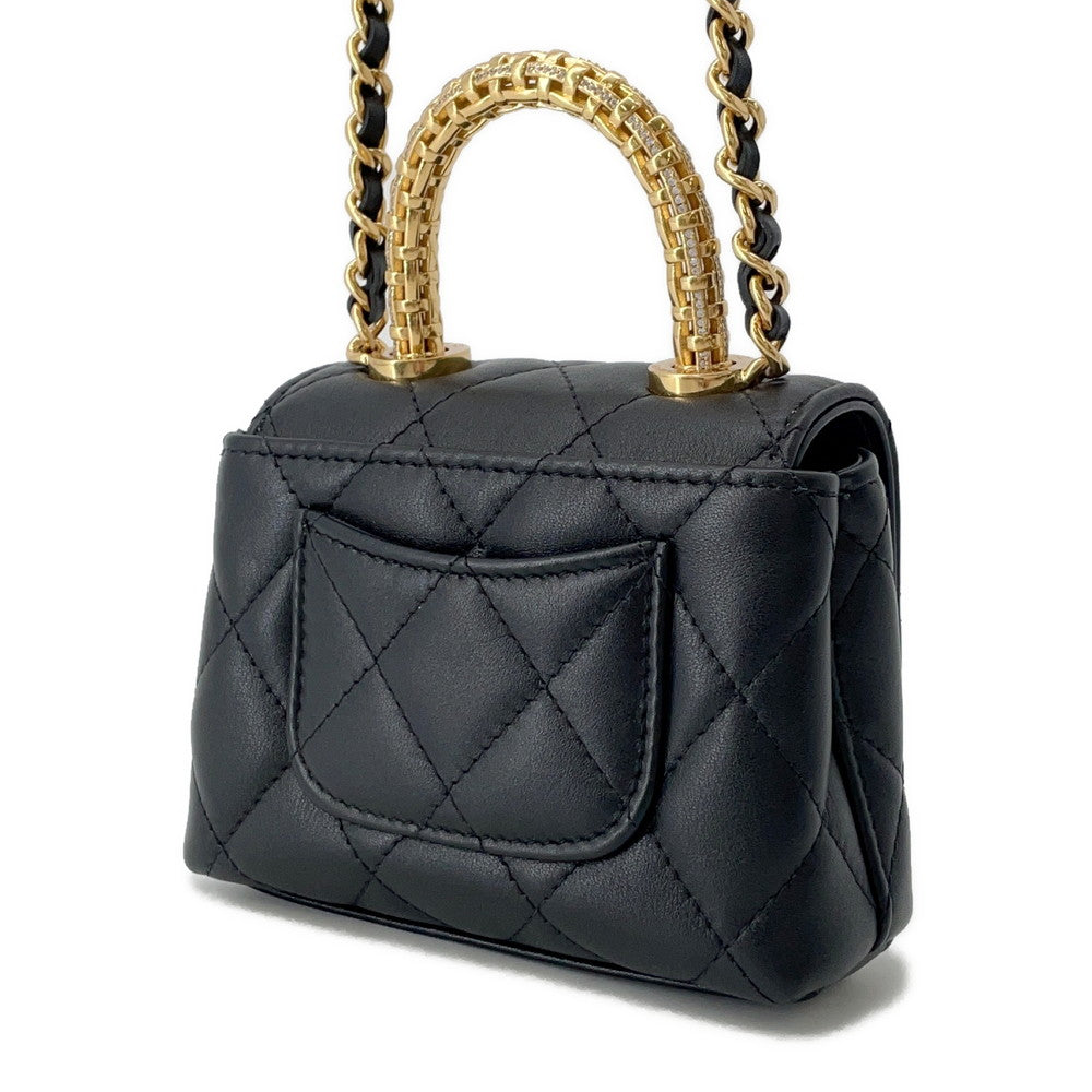 CHANEL Coco Handle ChainShoulder Bag BlackAP4245 Lambskin Strass Size micro