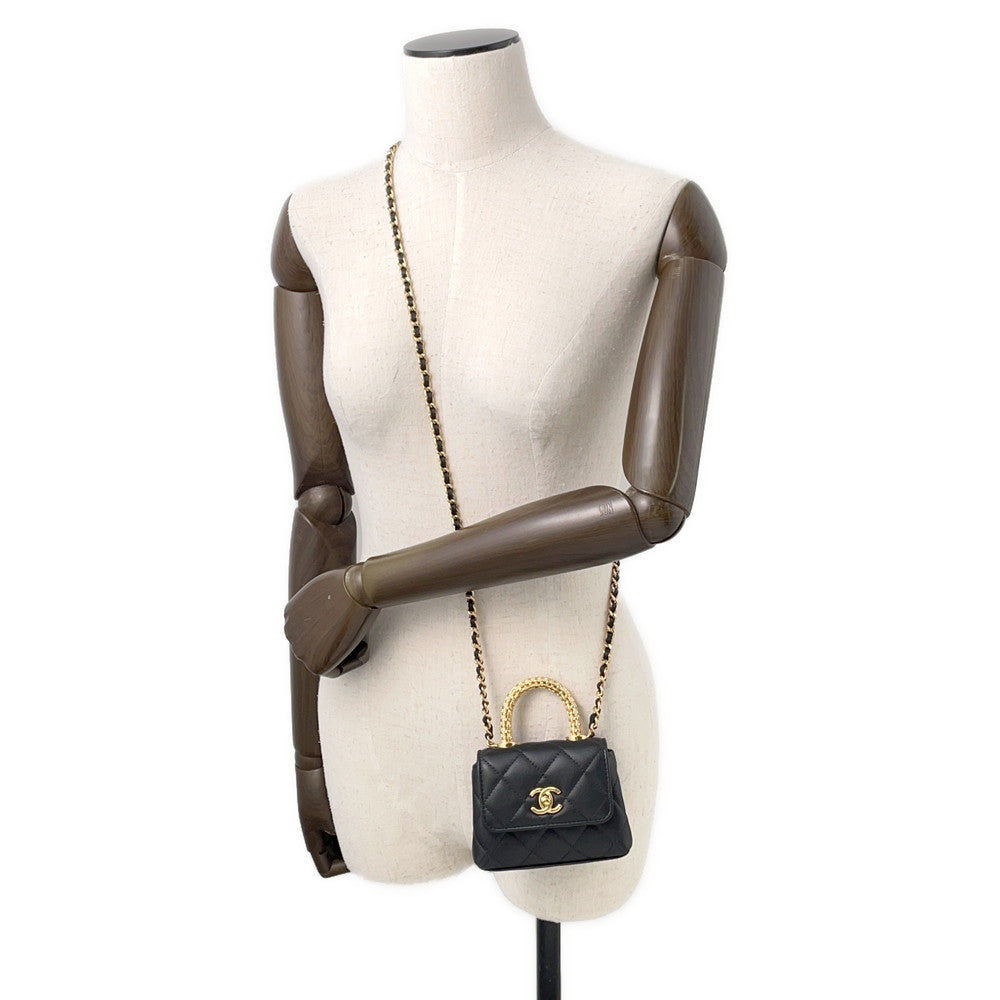 CHANEL Coco Handle ChainShoulder Bag BlackAP4245 Lambskin Strass Size micro