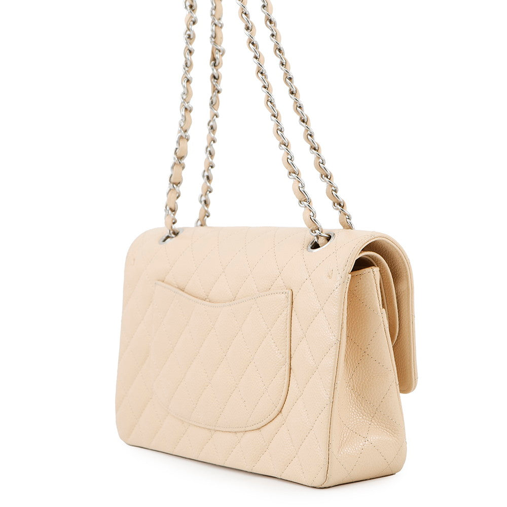 CHANEL Matelasse W Flap ChainShoulder Bag BeigeA01112 Caviar Leather Size 25