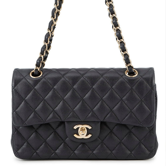 CHANEL Matelasse W Flap W Chain Shoulder Dark NavyA01113 Caviar Leather Size 23
