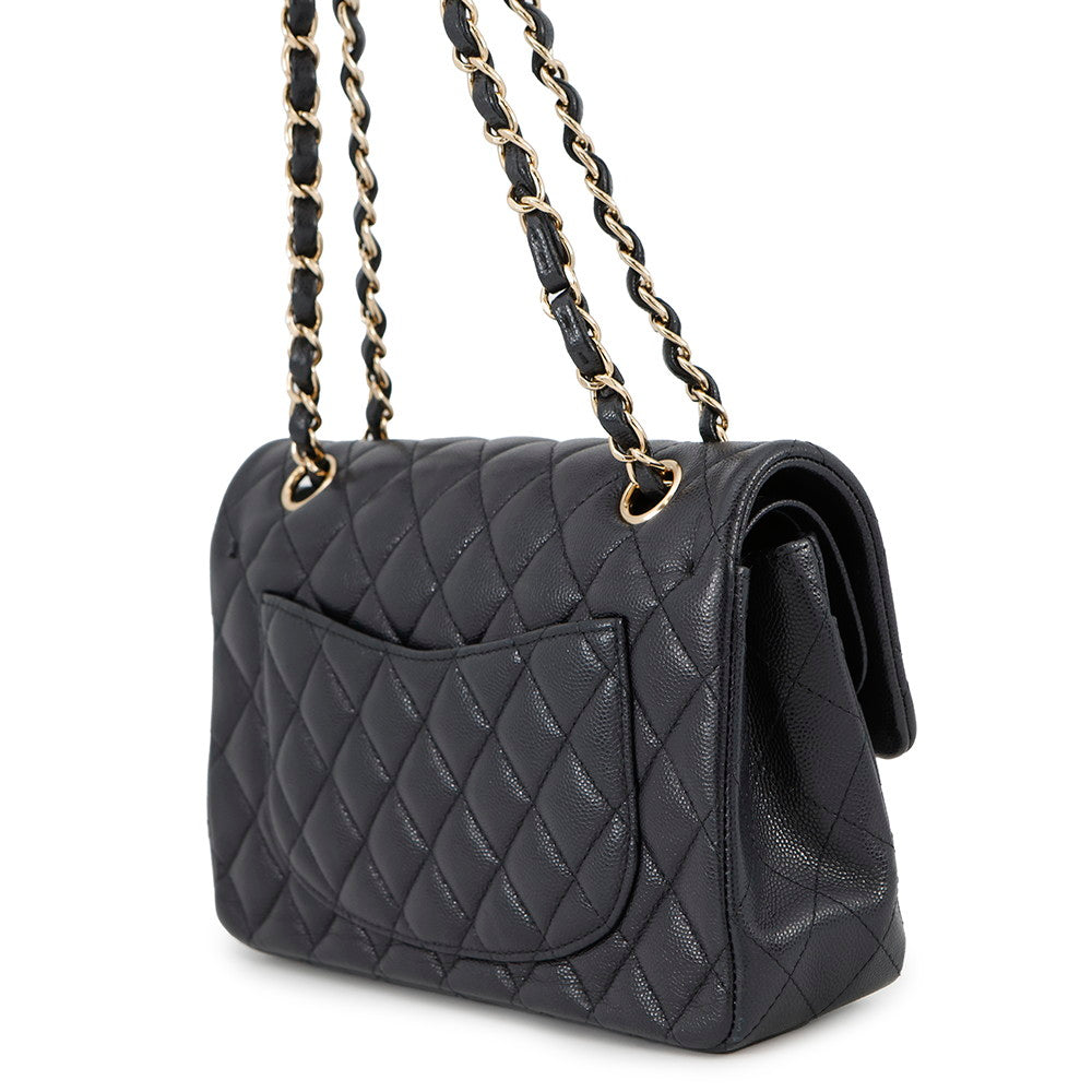 CHANEL Matelasse W Flap W Chain Shoulder Dark NavyA01113 Caviar Leather Size 23