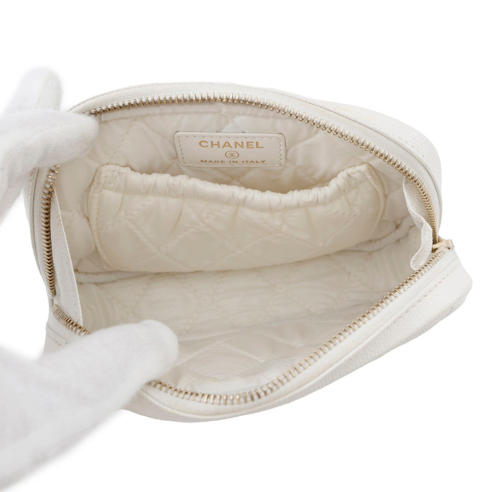 CHANEL Matelasse Pouch WhiteA80909 Caviar Leather
