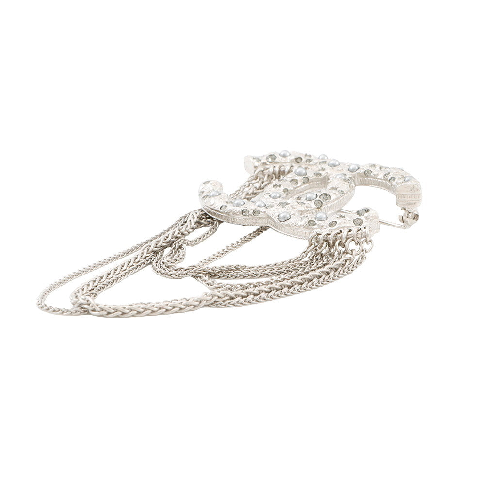 CHANEL Brooch CC Logo Metal Rhinestone Faux Pearl