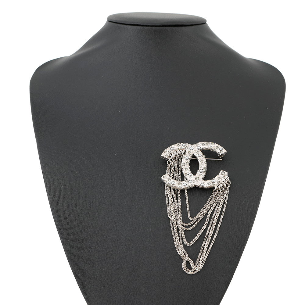 CHANEL Brooch CC Logo Metal Rhinestone Faux Pearl