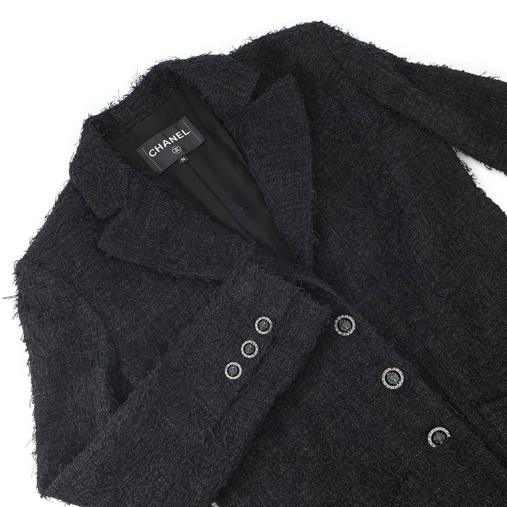 CHANEL CC Logo Lion Head Button Tweed Jacket Size 36 BlackP72390 Cotton Polyester Rhinestone