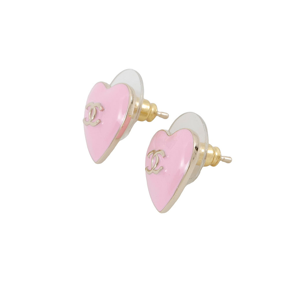 CHANEL CC Logo Heart Earrings PinkABG216 Metal