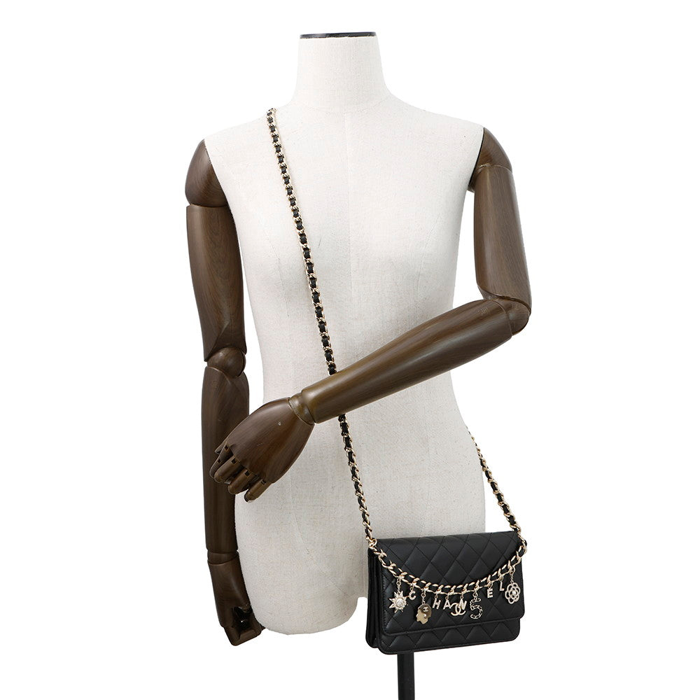 CHANEL Chain wallet with Bag Charm BlackAP1960 Lambskin/Faux Pearl /Rhinestone