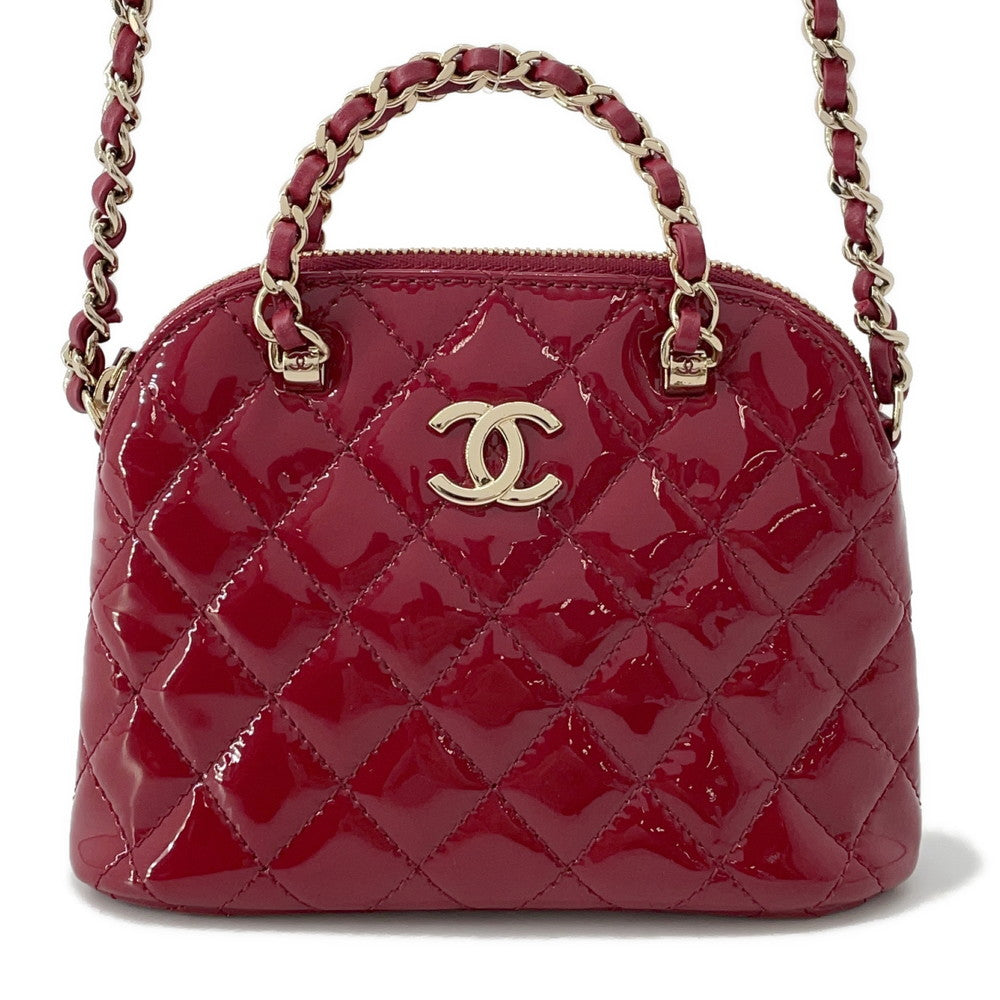 CHANEL Chain Clutch Shoulder Bag RedAP3354 Patent Leather