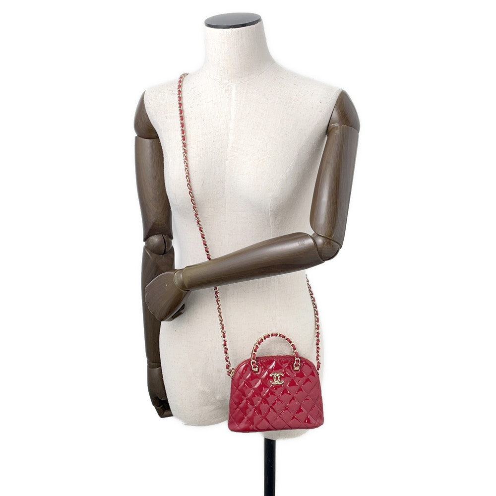 CHANEL Chain Clutch Shoulder Bag RedAP3354 Patent Leather