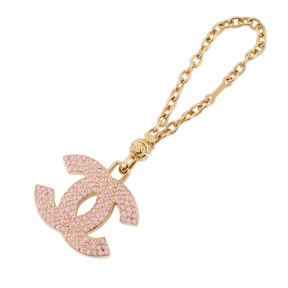 CHANEL CC Logo Key Ring Gold/Pink Gold Plated Rhinestone
