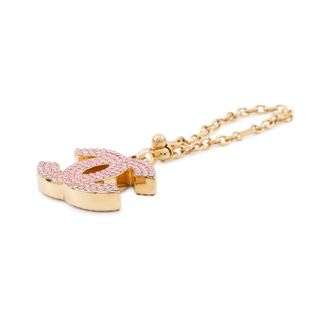 CHANEL CC Logo Key Ring Gold/Pink Gold Plated Rhinestone