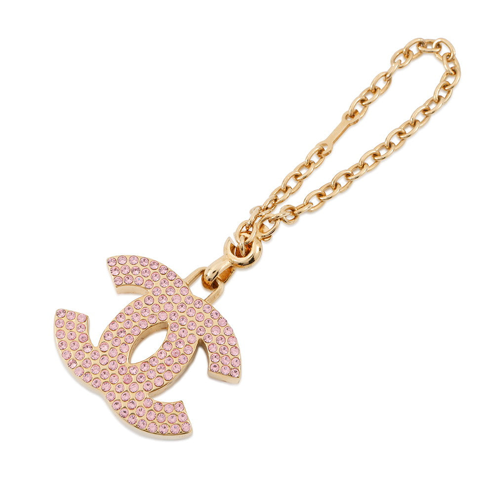 CHANEL CC Logo Key Ring Gold/Pink Gold Plated Rhinestone